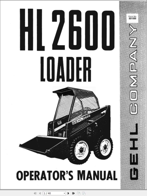 GEHL Loader HL2600 Operators Manual 901989A