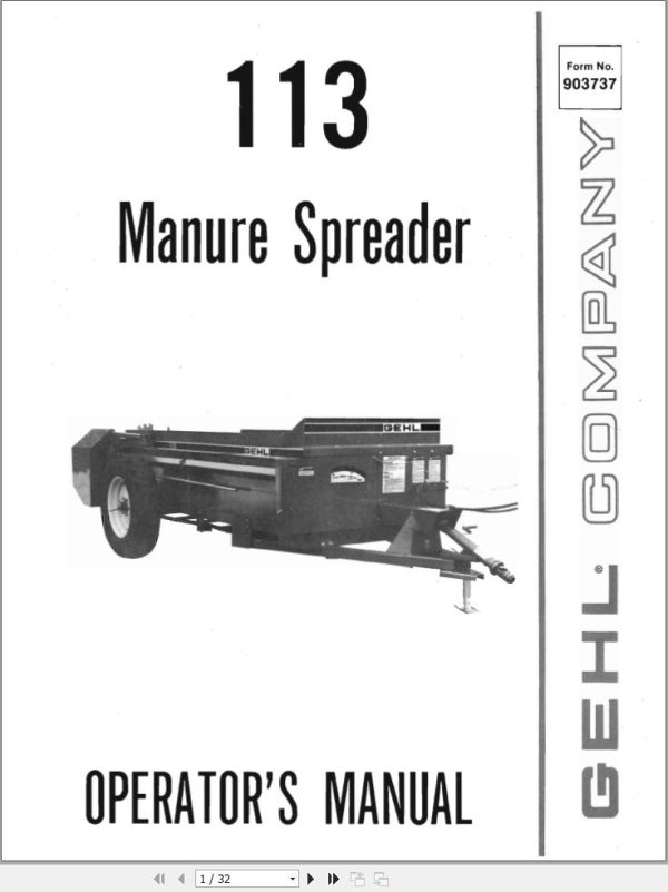 GEHL Manure Spreader 113 Operators Manual 903737A