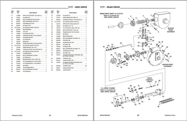 GEHL Manure Spreader 1177 Parts Manual 907541B 1