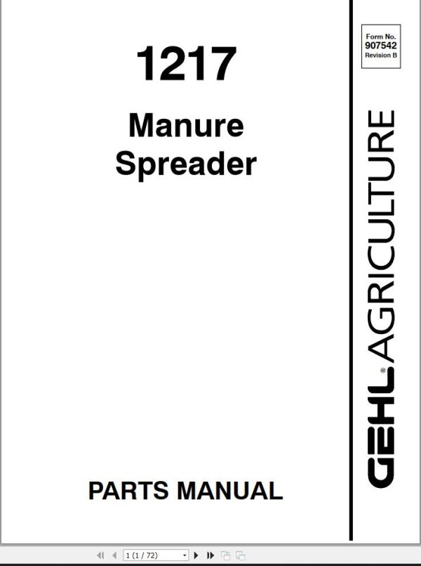 GEHL Manure Spreader 1217 Parts Manual 907542B
