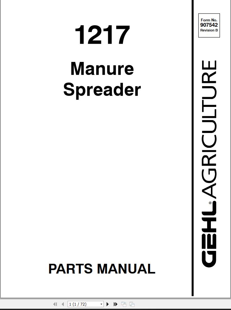 GEHL Manure Spreader 1217 Parts Manual 907542B