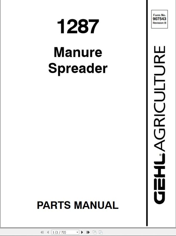 GEHL Manure Spreader 1287 Parts Manual 907543B