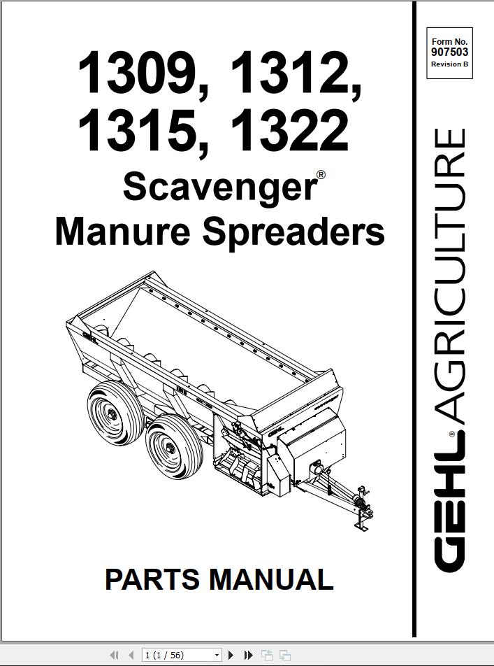 GEHL Manure Spreader 1309 1312 1315 1322 Parts Manual 907503B