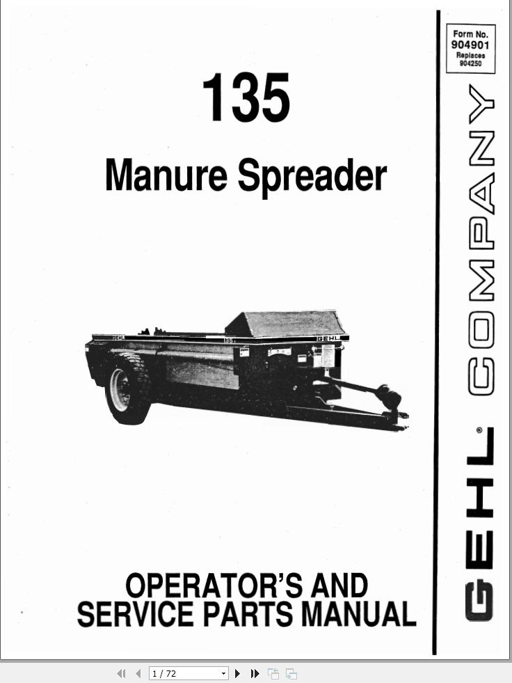 GEHL Manure Spreader 135 Operators and Service Parts Manual 904901A