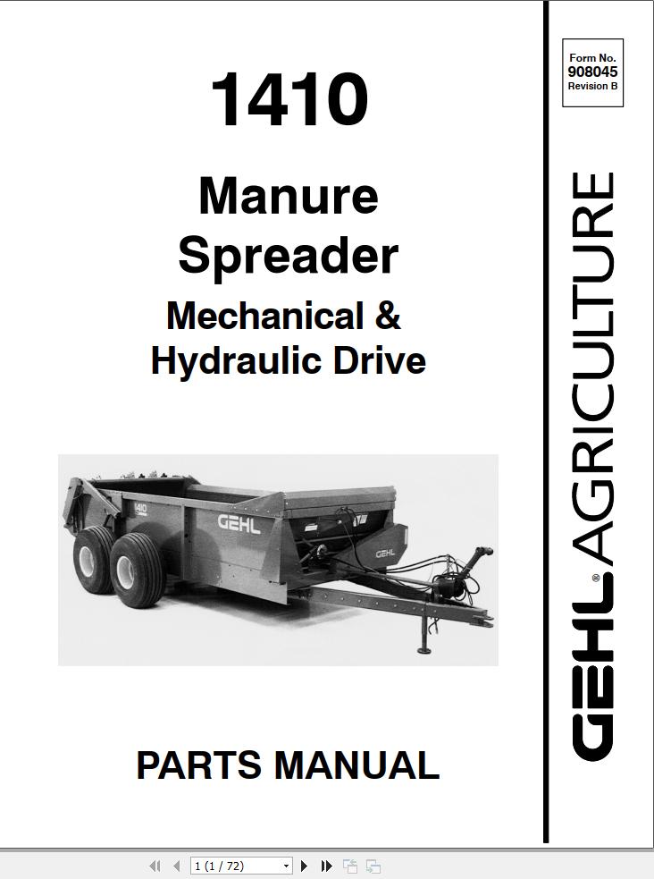 GEHL Manure Spreader 1410 Parts Manual 908045B