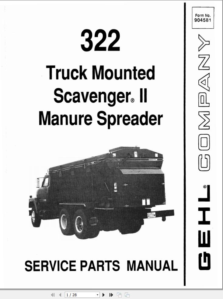 GEHL Manure Spreader 322 Service Parts Manual 904581A