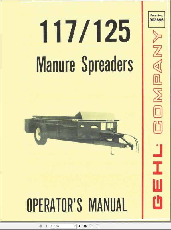 GEHL Manure Spreaders 117 125 Operators Manual 903696A