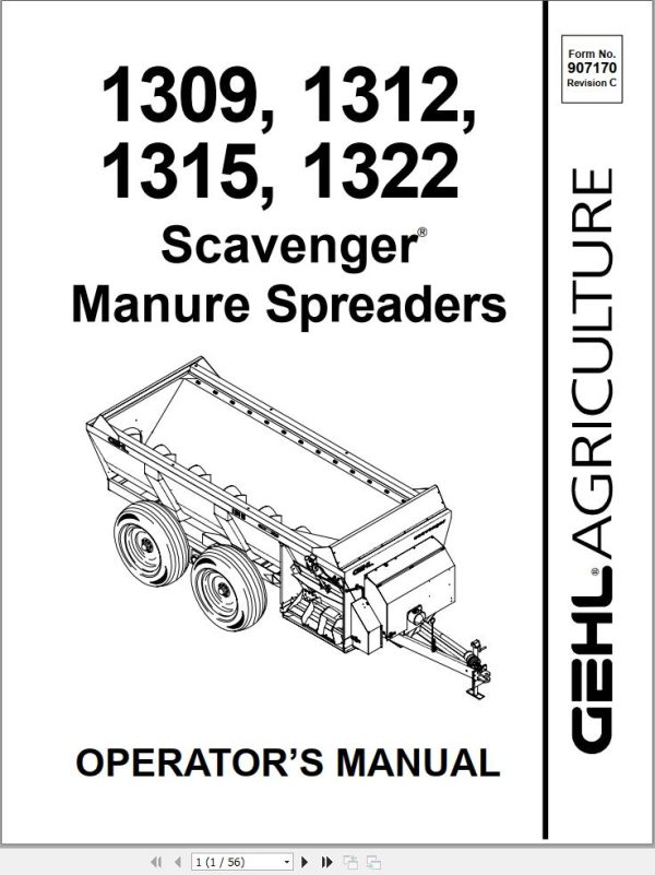 GEHL Manure Spreaders 1309 1312 1315 1322 Operators Manual 907170C