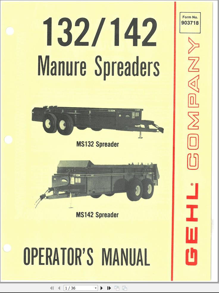GEHL Manure Spreaders 132 142 Operators Manual 903718A