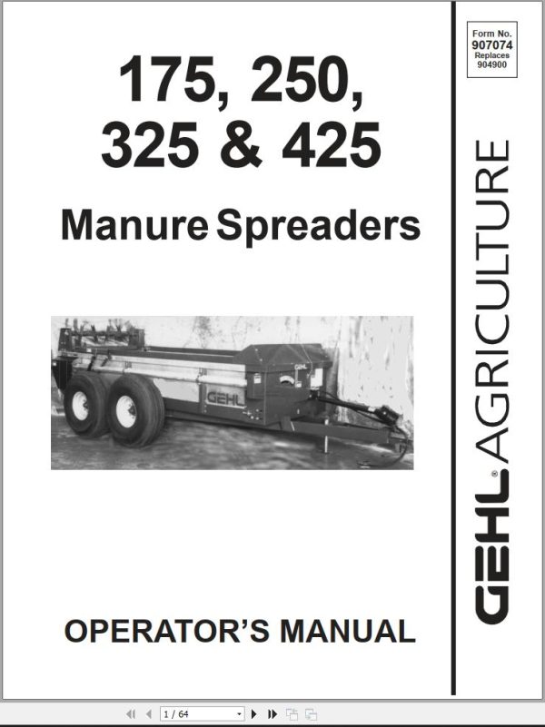 GEHL Manure Spreaders 175 250 325 425 Operators Manual 907074B