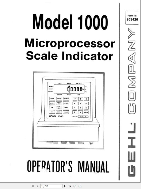 GEHL Microprocessor Scale Indicator 1000 Operators Manual 903426A