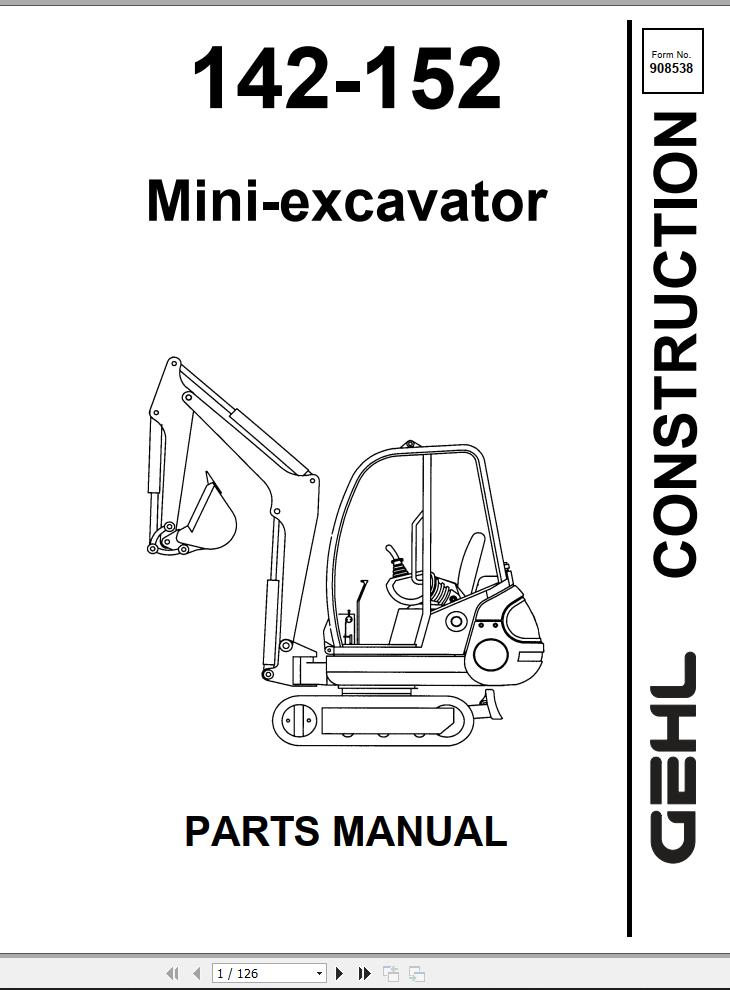 GEHL Mini excavator 142 152 Parts Manual 908538A