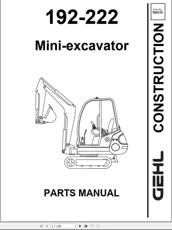 GEHL Mini excavator 192 222 Parts Manual 908539A