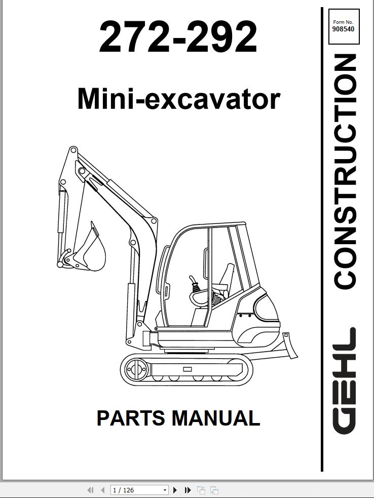GEHL Mini excavator 272 292 Parts Manual 908540A