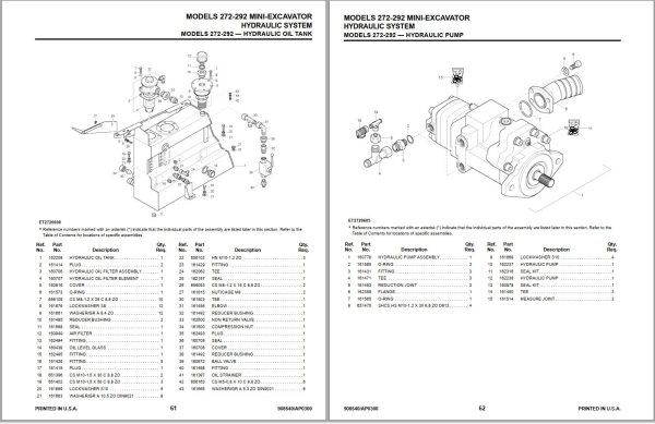 GEHL Mini excavator 272 292 Parts Manual 908540A 1
