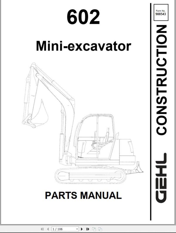 GEHL Mini excavator 602 Parts Manual