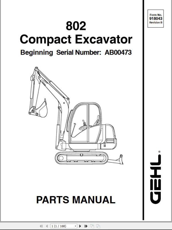 GEHL Mini excavator 802 Parts Manual