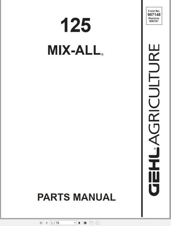 GEHL Mix All 125 Parts Manual 907148B