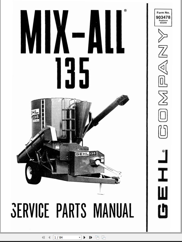 GEHL Mix All 135 Service Parts Manual 903478A