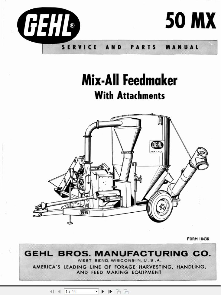 GEHL Mix All Feedmaker 50MX Service and Parts Manual 903505A