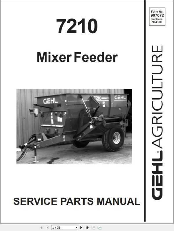 GEHL Mixer Feeder 7210 Service Parts Manual 907072A