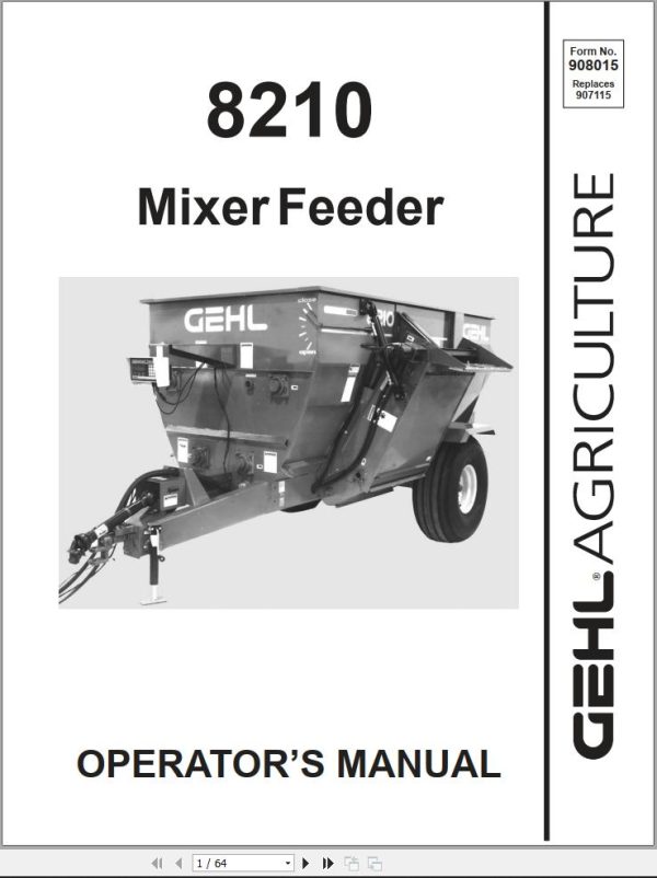 GEHL Mixer Feeder 8210 Operators Manual 908015A