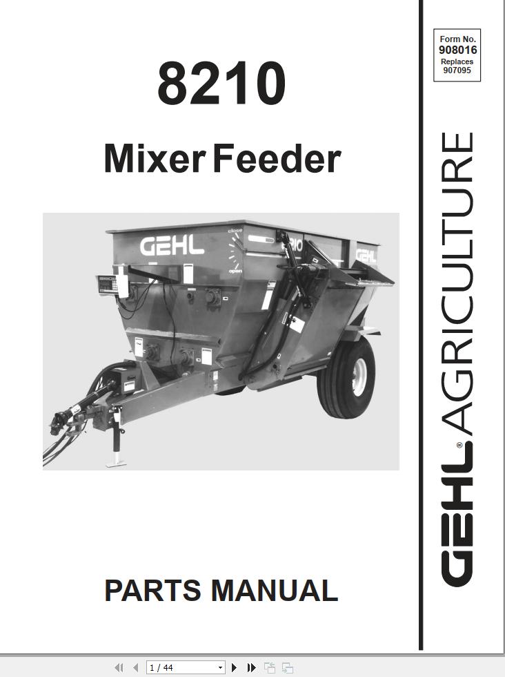 GEHL Mixer Feeder 8210 Parts Manual 908016A