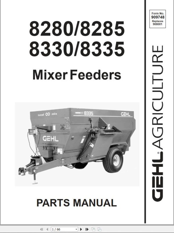 GEHL Mixer Feeder 8280 8285 8330 8335 Parts Manual 909748A