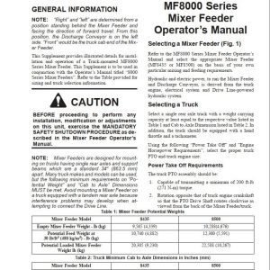 GEHL Mixer Feeder MF8000 Series Operators Manual 907122A