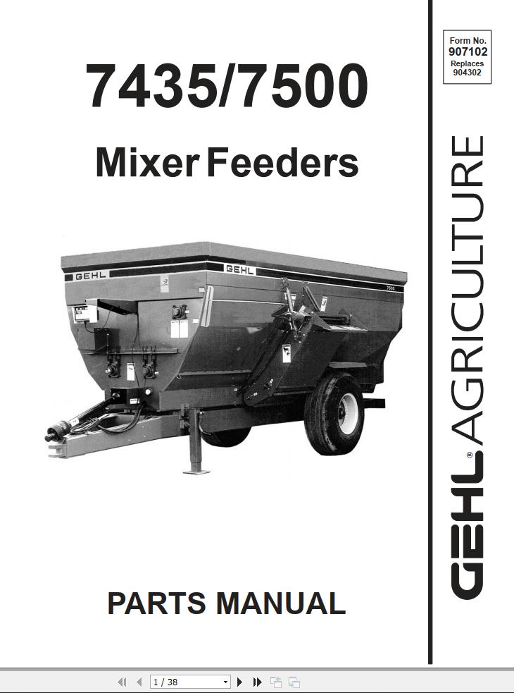GEHL Mixer Feeders 7435 7500 Parts Manual 907102A