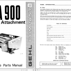 GEHL Mower Attachment MA900 Service Parts Manual 901859A