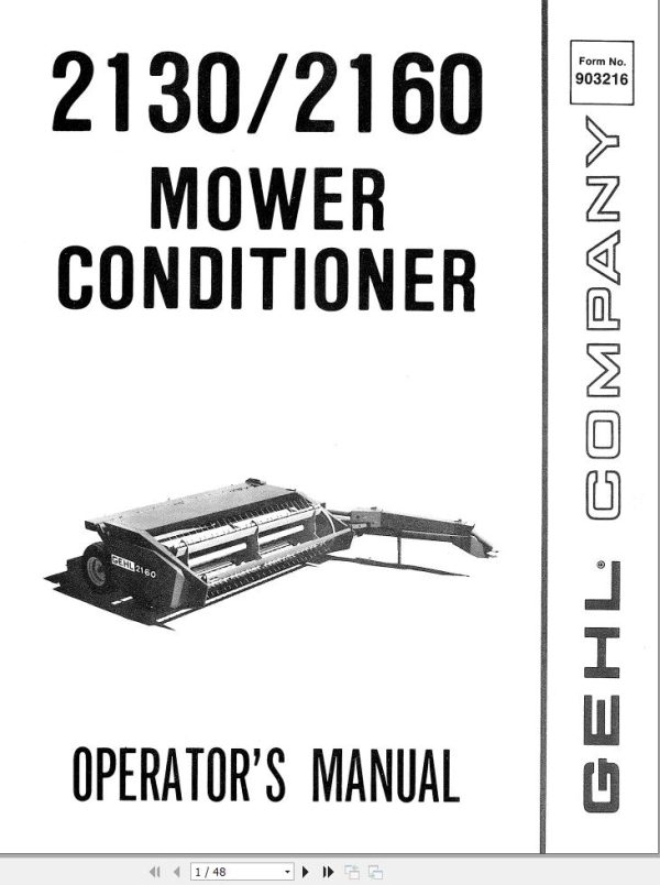 GEHL Mower Conditioner 2130 2160 Operators Manual 903216A