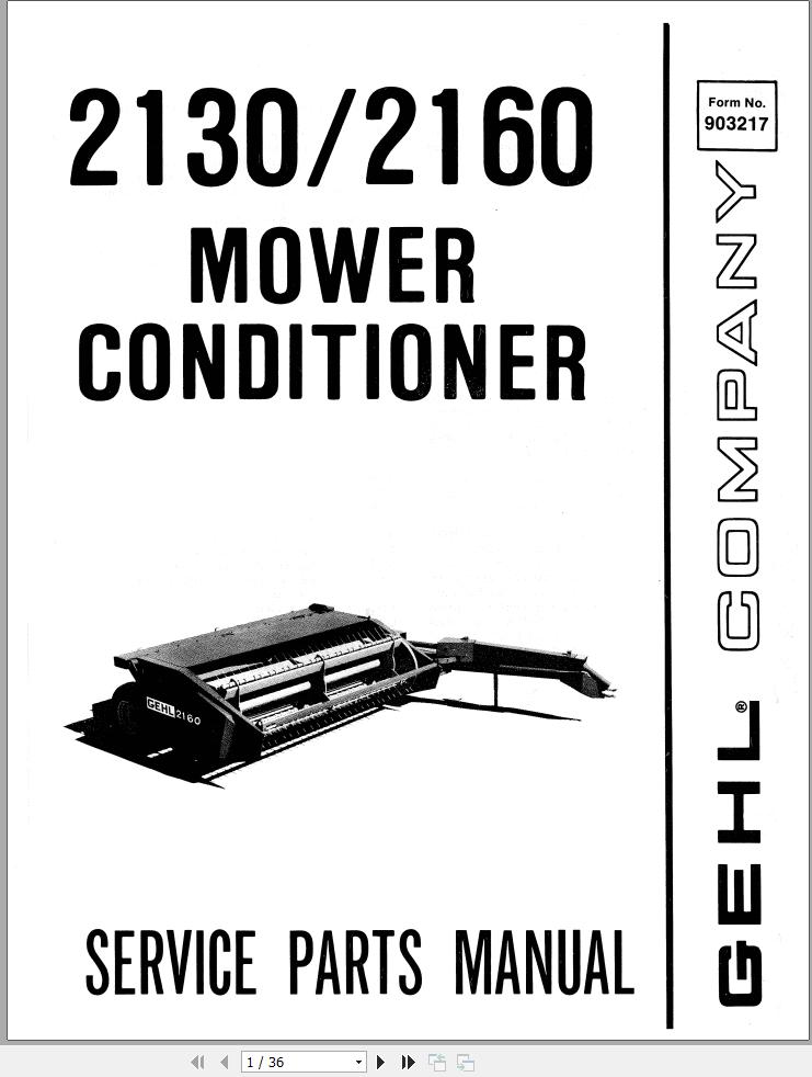 GEHL Mower Conditioner 2130 2160 Service Parts Manual 903217A