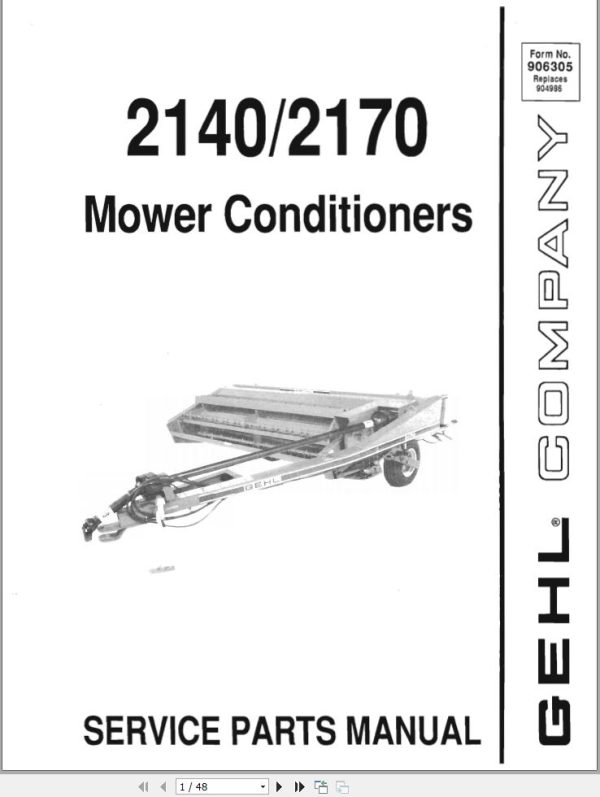 GEHL Mower Conditioner 2140 2170 Parts Manual 906305A