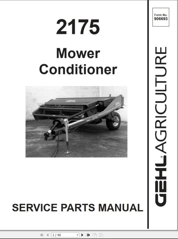 GEHL Mower Conditioner 2175 Service Parts Manual 906693A