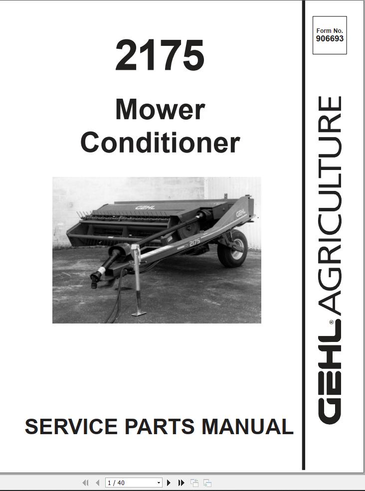 GEHL Mower Conditioner 2175 Service Parts Manual 906693A