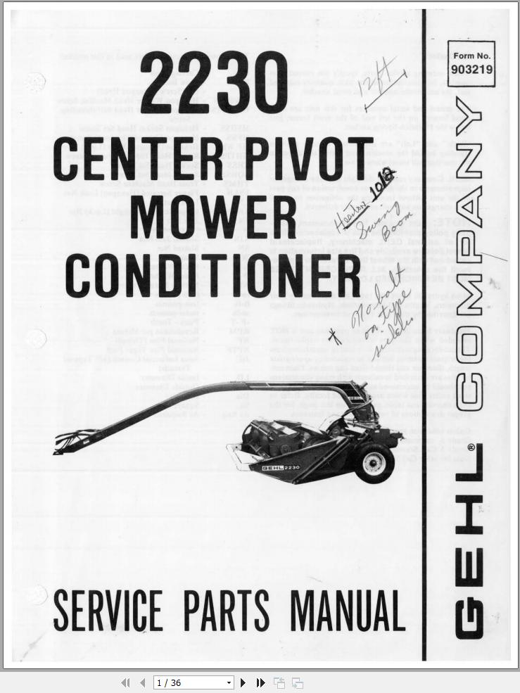 GEHL Mower Conditioner 2230 Service Parts Manual 903219A