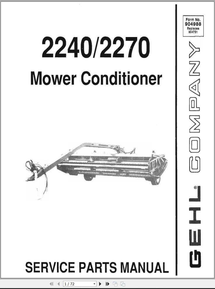 GEHL Mower Conditioner 2240 2270 Service Parts Manual 904988A