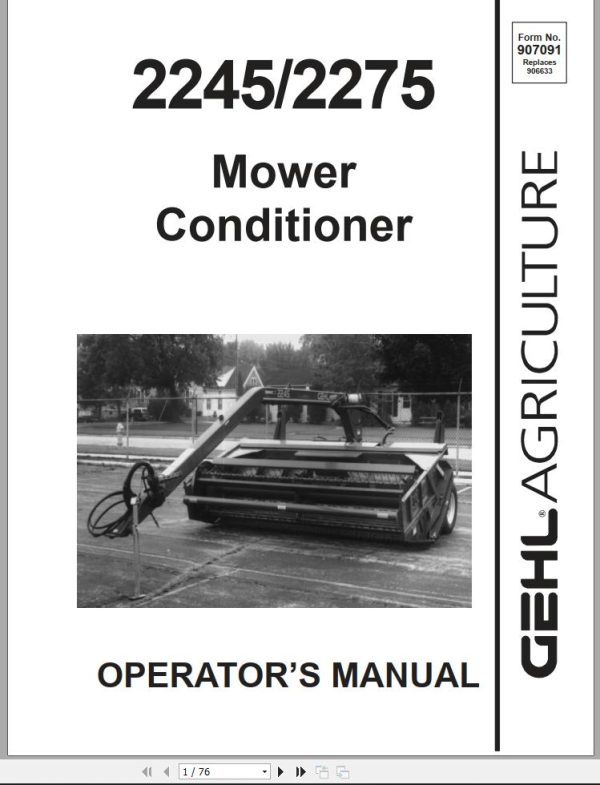 GEHL Mower Conditioner 2245 2275 Operators Manual 907091A