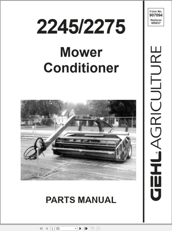 GEHL Mower Conditioner 2245 2275 Parts Manual 907094A