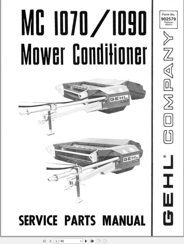GEHL Mower Conditioner MC1070 MC1090 Parts Manual 902579A