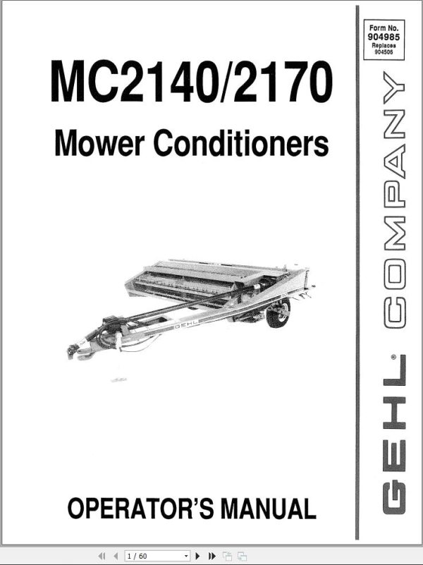 GEHL Mower Conditioner MC2140 MC2170 Operators Manual 904985A
