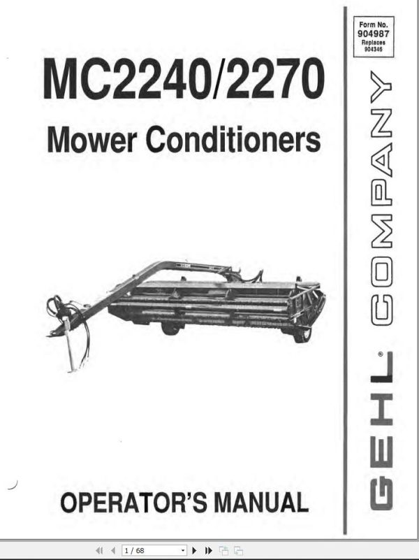 GEHL Mower Conditioner MC2240 MC2270 Operators Manual 904987A