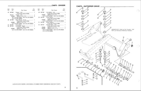 GEHL One Row Attachment CA670 Service Parts Manual 902618A 1