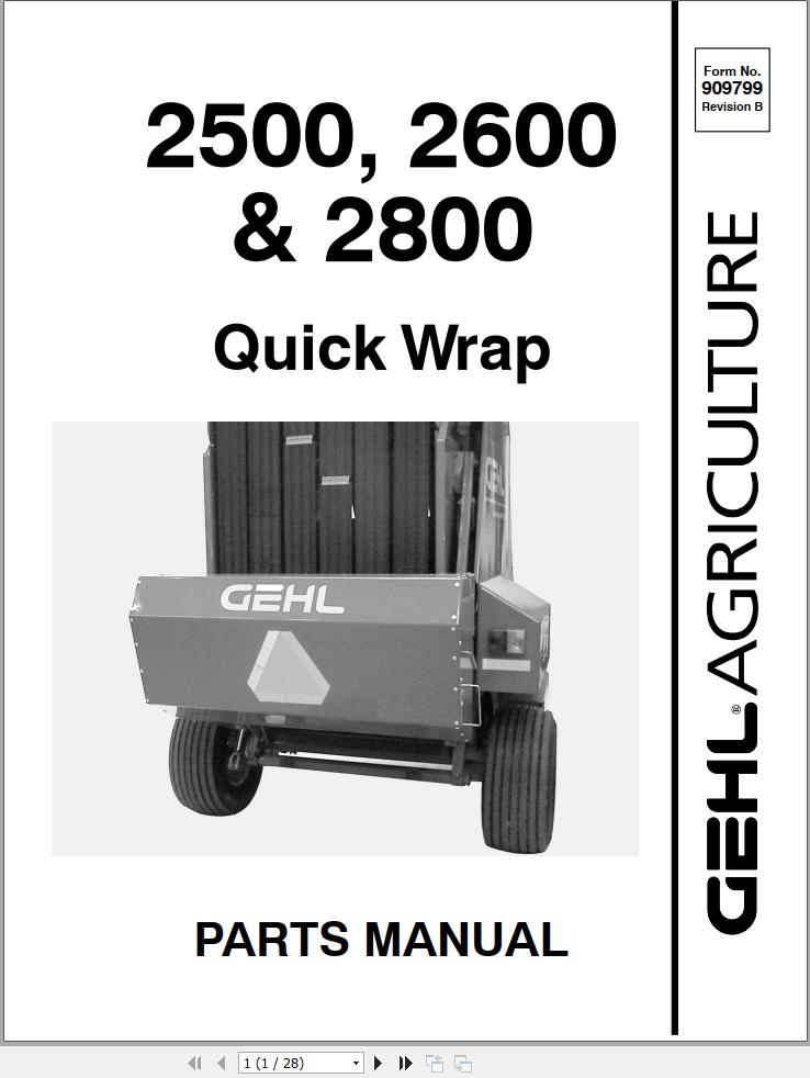 GEHL Quick Wrap 2500 2600 2800 Parts Manual 909799B