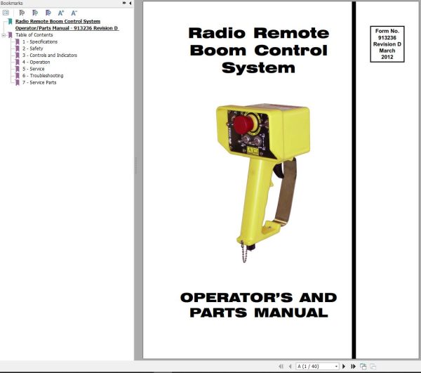 GEHL Radio Remote Boom Control System Parts Manual 913236D