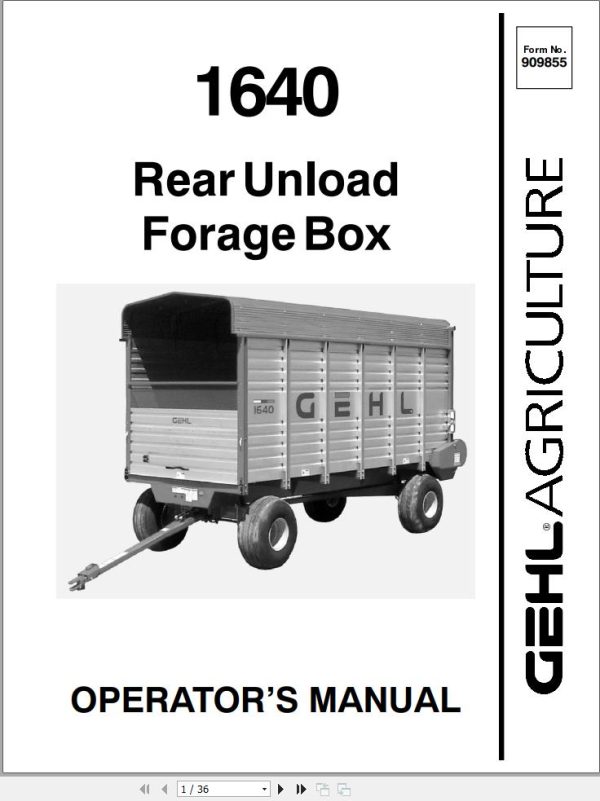 GEHL Rear Unload Forage Box 1640 Operators Manual 909855A