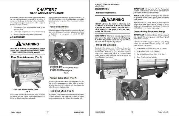 GEHL Rear Unload Forage Box 1640 Operators Manual 909855A 1