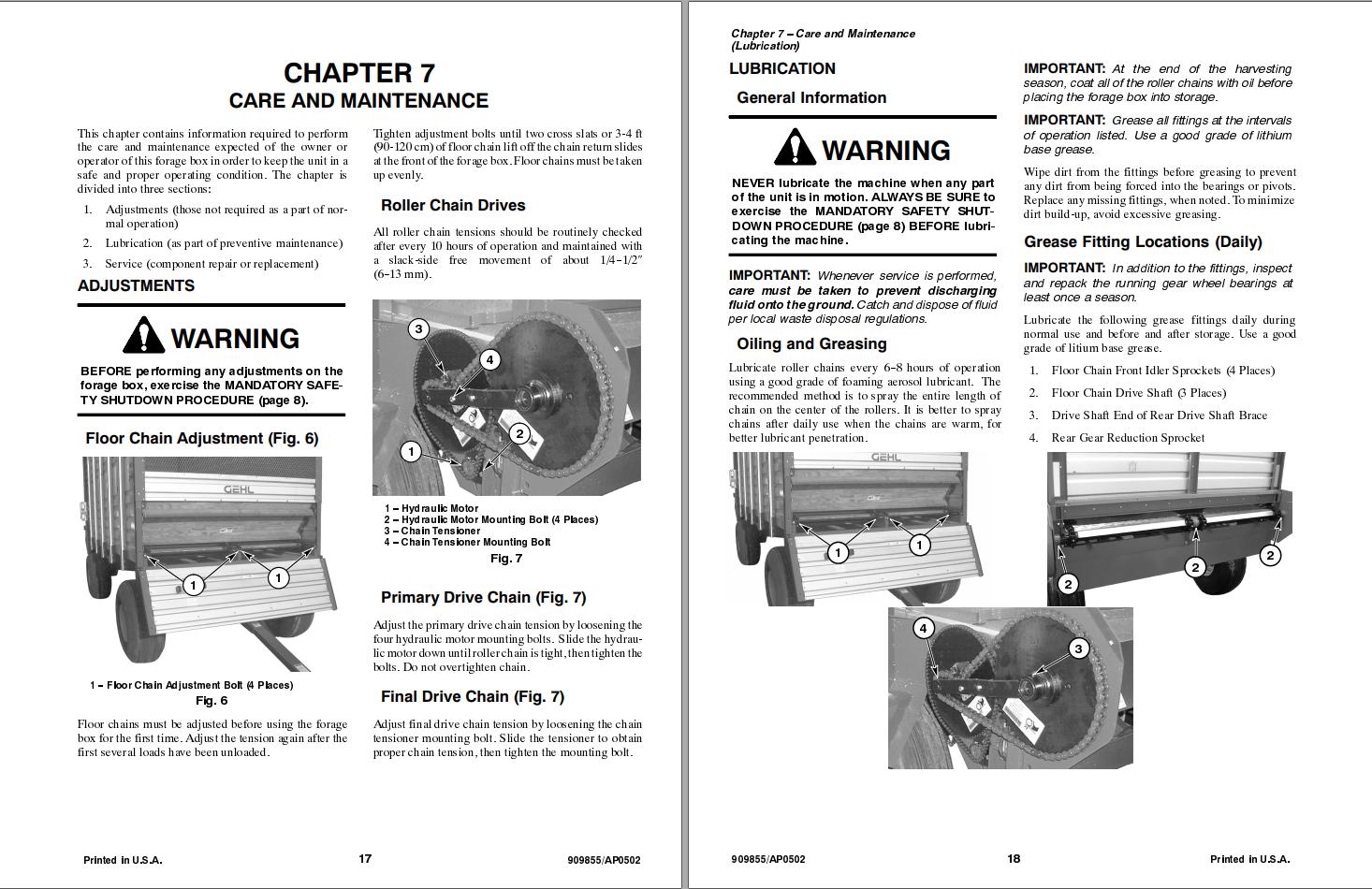 GEHL Rear Unload Forage Box 1640 Operators Manual 909855A 1
