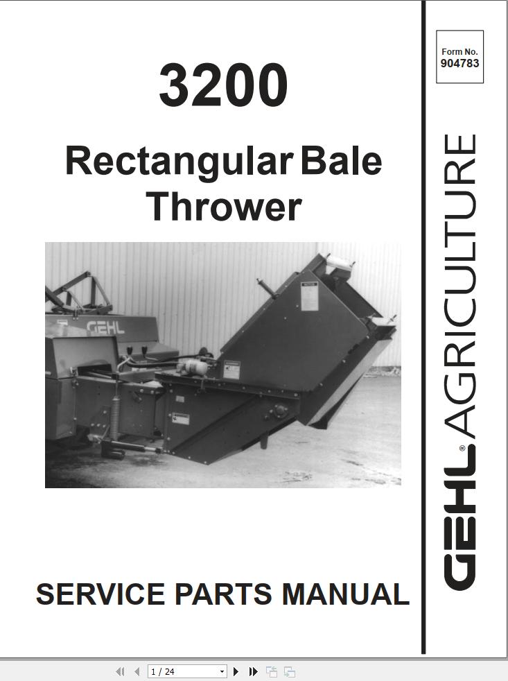 GEHL Rectangular Bale Thrower 3200 Service Parts Manual 904783A